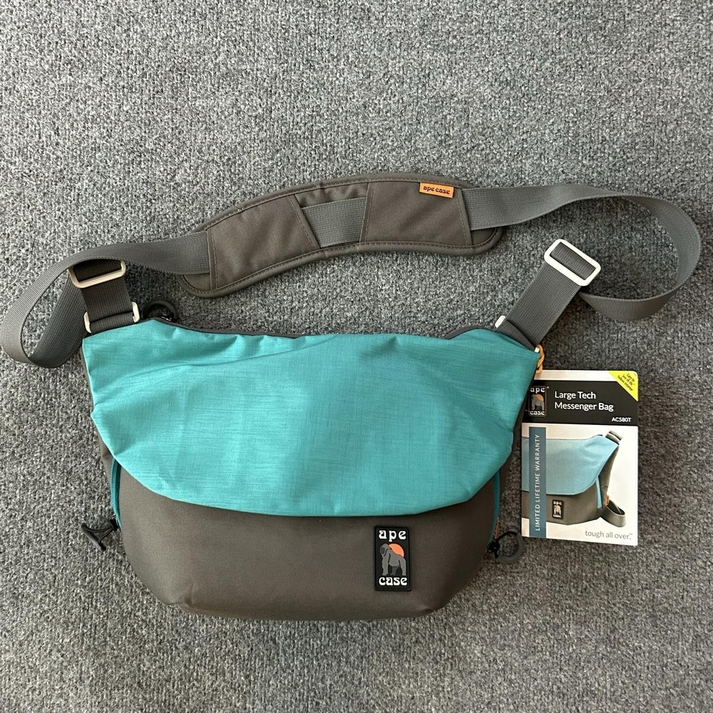 Ape Case AC580T Large Tech Messenger Bag Gray Teal DSLR Camera Padded Strap